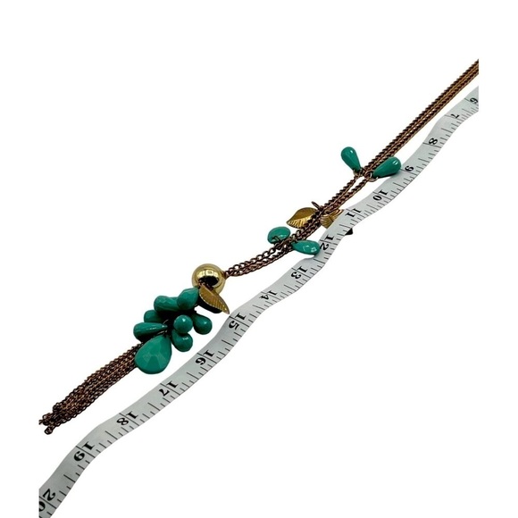 Boho Leaf & Teardrop Charm Necklace - Gold Tone and Faux Turquoise      N27 - Picture 7 of 7